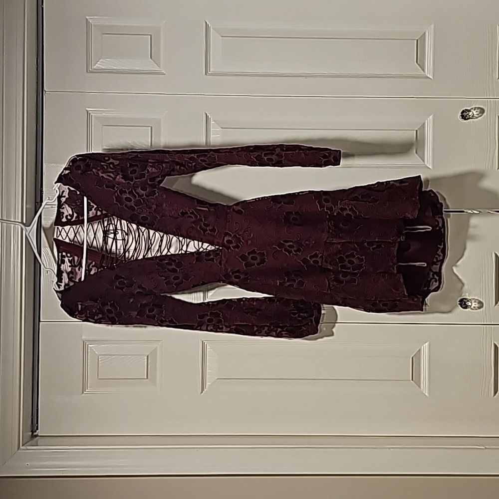 For Love and Lemons Maroon Lace Up Dress